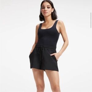 Good American Black Scuba Drawstring High Waist Shorts